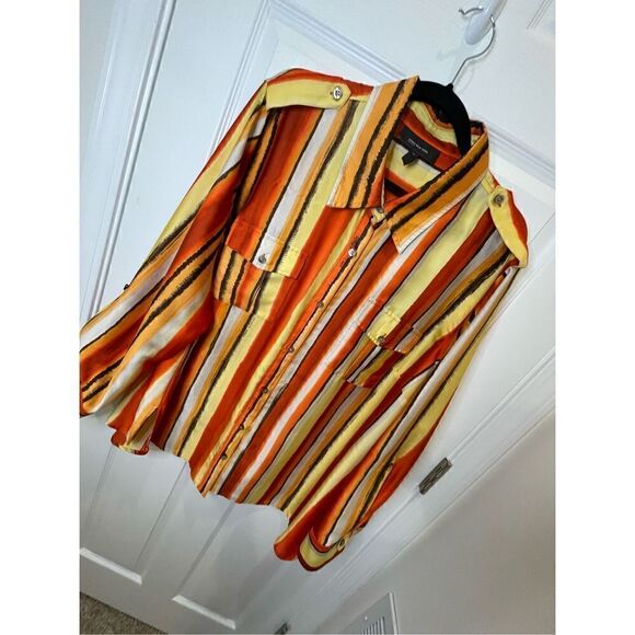 Jones New York women’s 3X button up blouse long sleeve red yellow orange - Picture 1 of 7